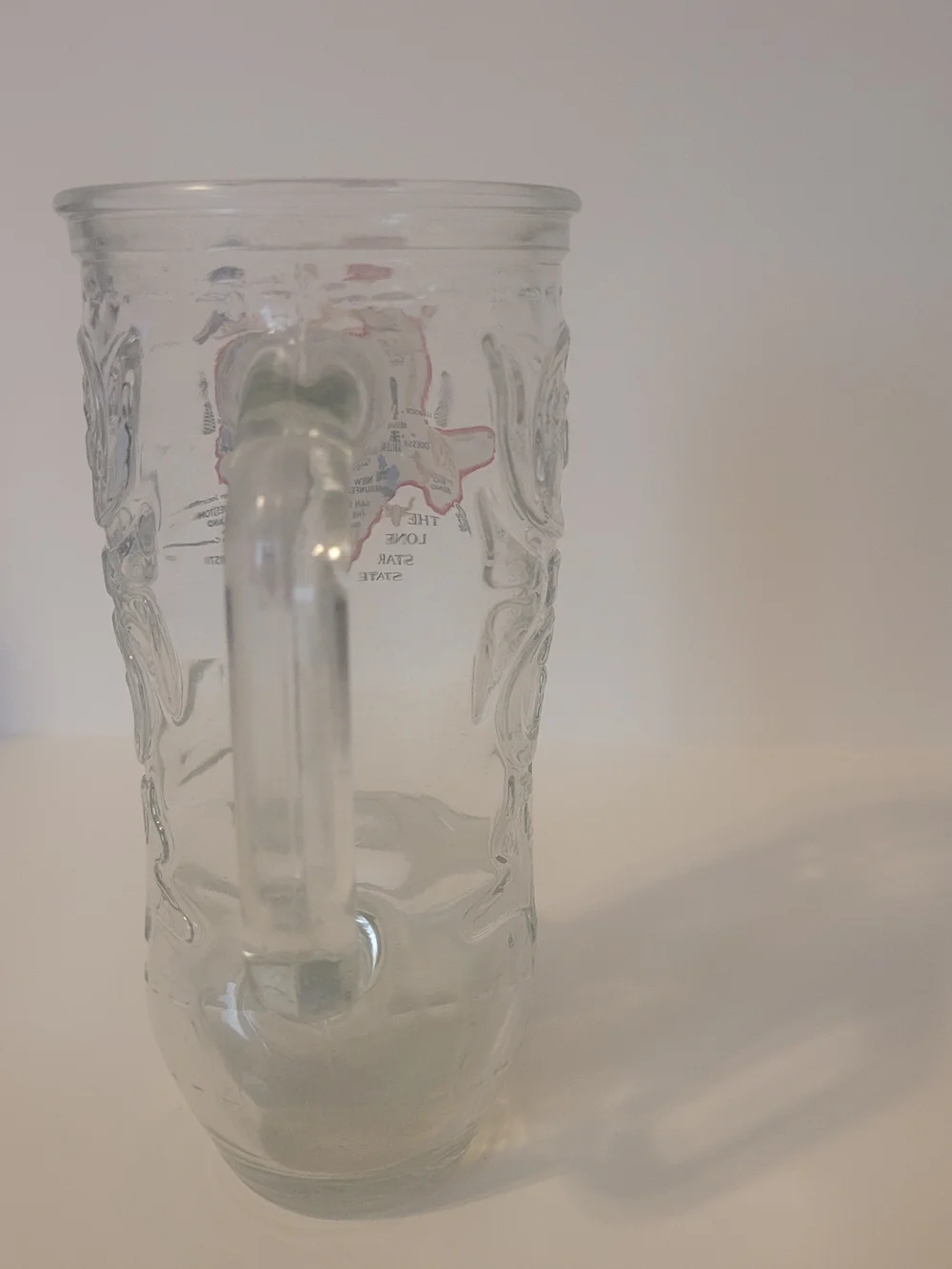 Vintage Clear Glass Texas Cowboy Boot Mug Beer Stein Map Graphic Lone Star State